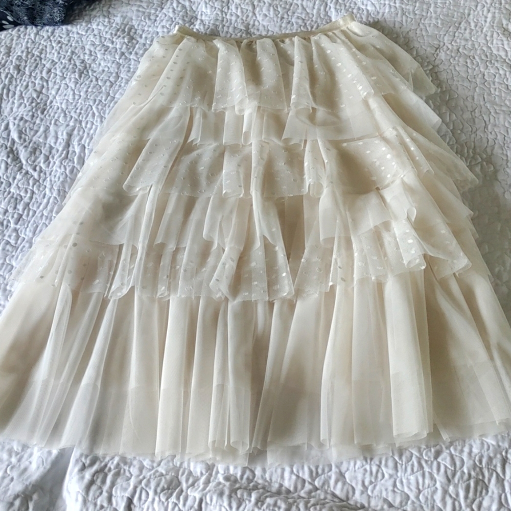 BCBGMaxAzria Ivory Ruffled Midi Skirt